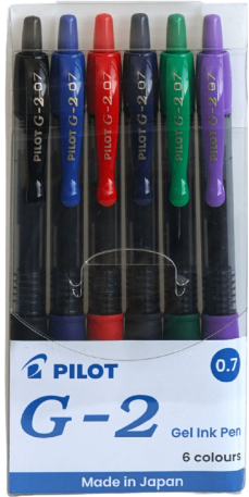 PILOT"G-2" Gel Pen 0.7 6C (R,V,G,L,BB,B)